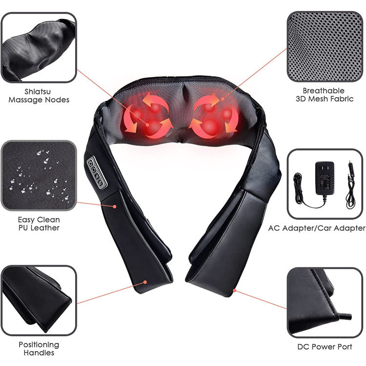 Shiatsu Back and Neck Kneading Shoulder Massager With Heat Straps