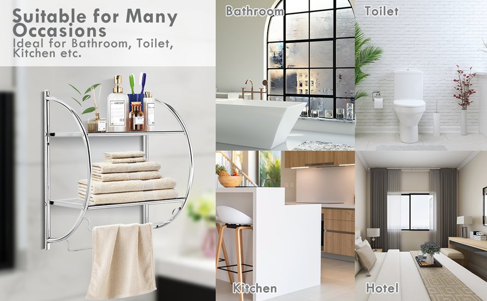 2-Tier Wall Mount Shower Organizer Towel Storage Rack