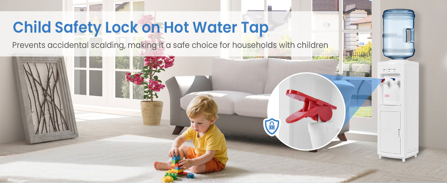 5 Gallons Hot and Cold Water Cooler Dispenser with Child Safety Lock