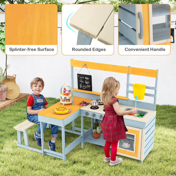 Fir Wood Play Kitchen with Kids Picnic Table
