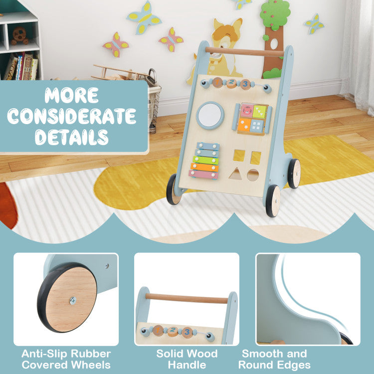 Wooden Baby Walker Toddler Push Walker with Xylophone and Flip Blocks