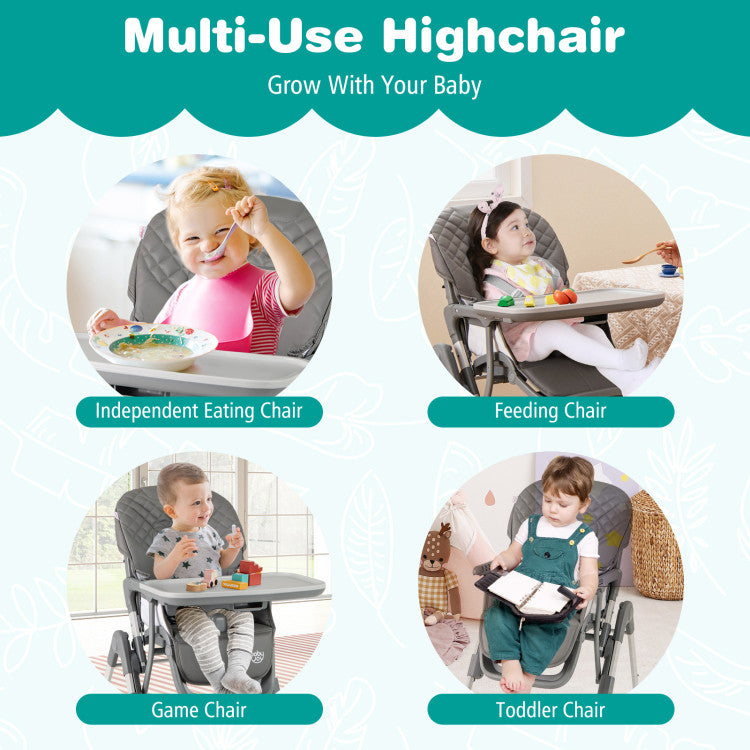 Foldable High Chair with Footrest and Detachable Tray