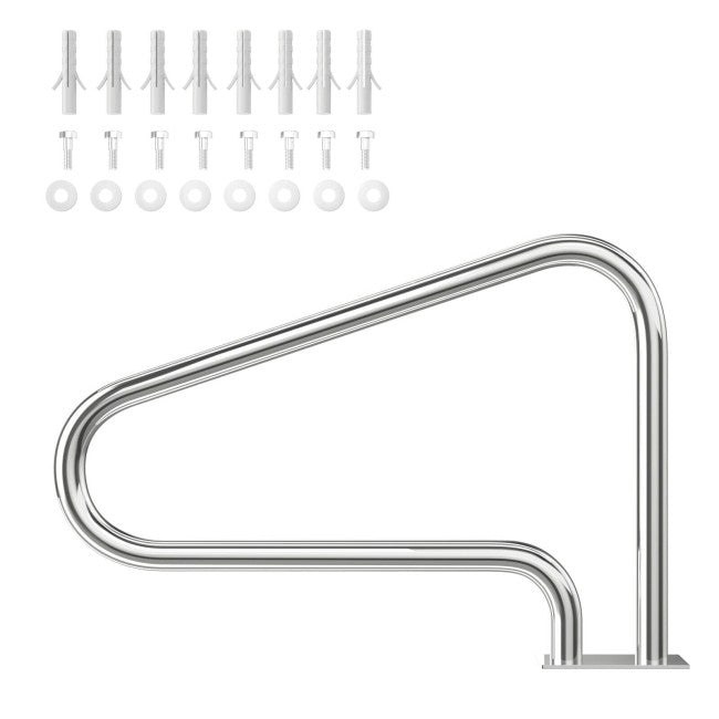 2 Pieces Stainless Steel Hand Rail Set with Quick Mount Base for Swimming Pool in Summer