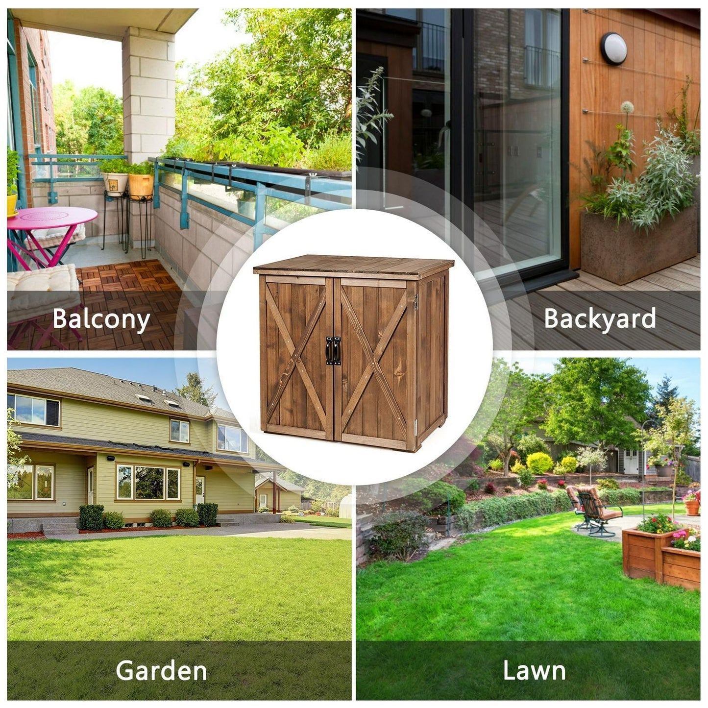 Outdoor Wooden Storage Cabinet with Double Doors