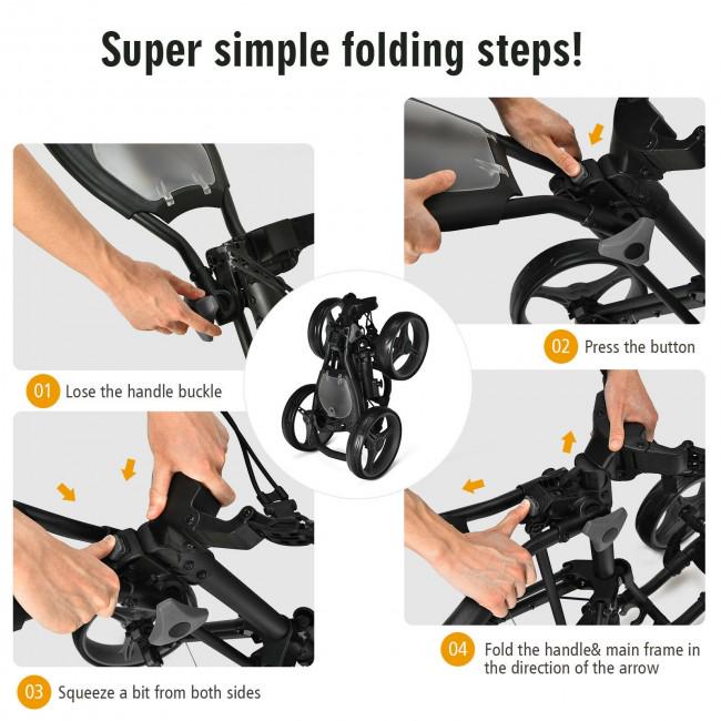 4 Wheels Golf Push Cart with Brake Scoreboard Adjustable Handle