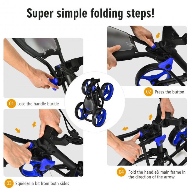 4 Wheels Golf Push Cart with Brake Scoreboard Adjustable Handle