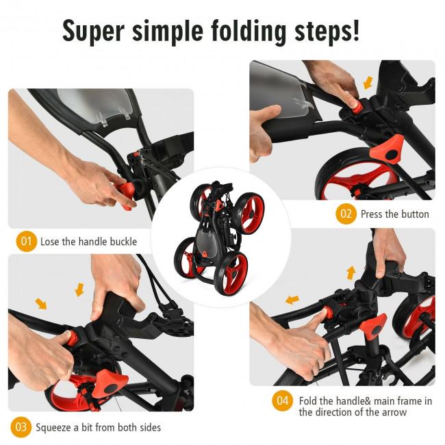 4 Wheels Golf Push Cart with Brake Scoreboard Adjustable Handle