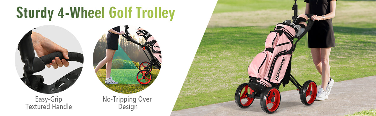 4 Wheels Golf Push Cart with Brake Scoreboard Adjustable Handle