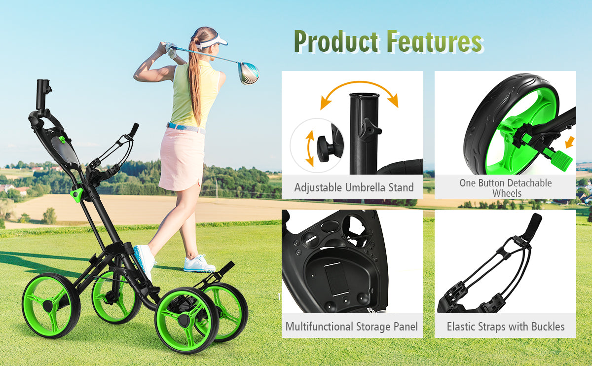 4 Wheels Golf Push Cart with Brake Scoreboard Adjustable Handle