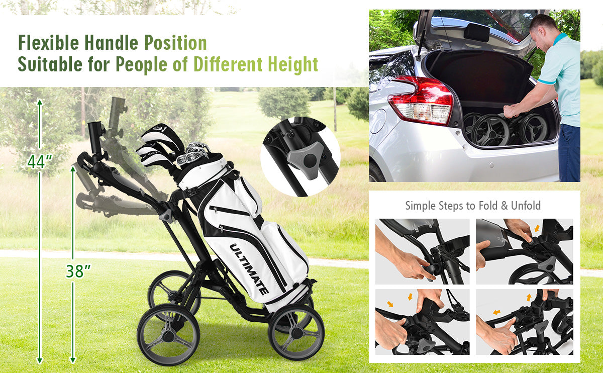 4 Wheels Golf Push Cart with Brake Scoreboard Adjustable Handle