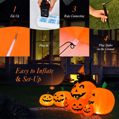 Halloween 7.5 Ft. Inflatable Pumpkin Combo with Witch Black Cat
