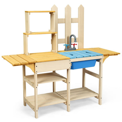 Kid's Outdoor Wooden Pretend Cook Kitchen Playset Toy