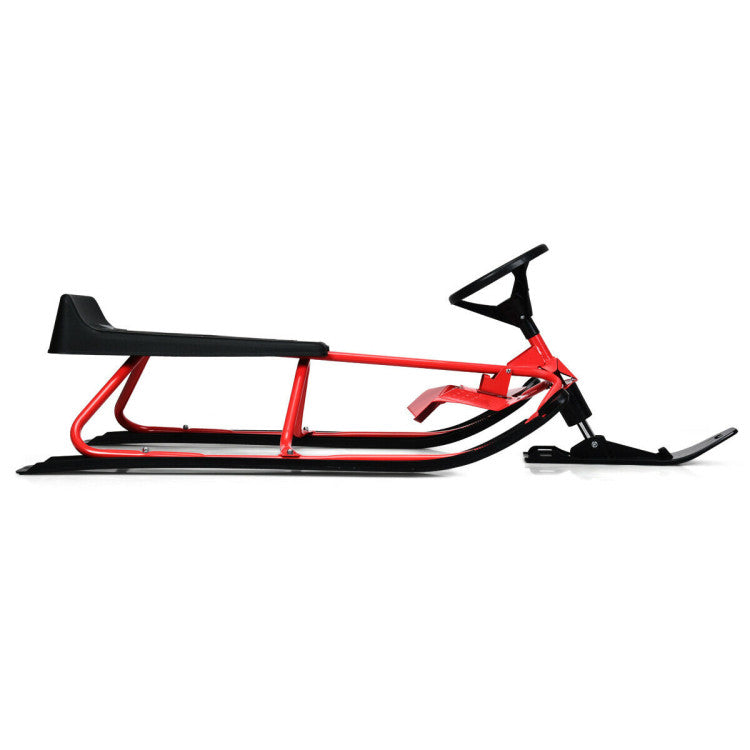 Snow Sled with Steering Wheel and Double Brakes Pull Rope Slider