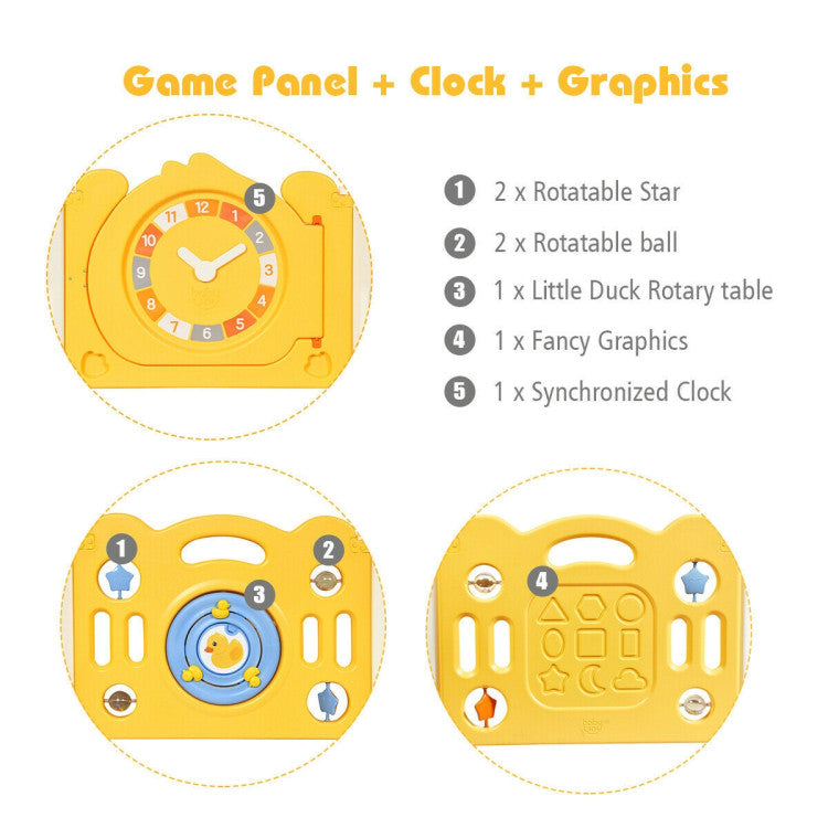 Portable Baby Playpen with Yellow Duck Pattern and Non-Slip Rubber Bases