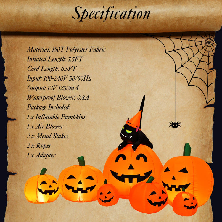 Halloween 7.5 Ft. Inflatable Pumpkin Combo with Witch Black Cat