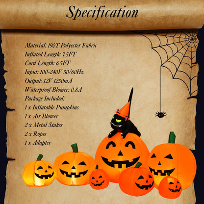 Halloween 7.5 Ft. Inflatable Pumpkin Combo with Witch Black Cat