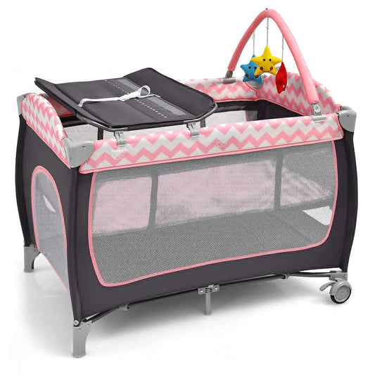 3-in-1 Portable Baby Playard with Zippered Door and Toy Bar