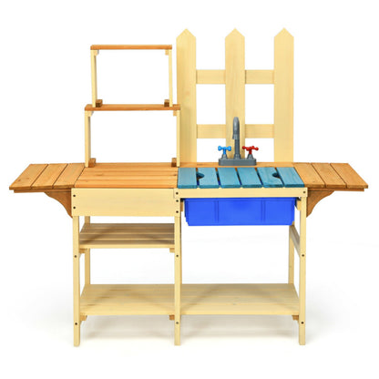 Kid's Outdoor Wooden Pretend Cook Kitchen Playset Toy