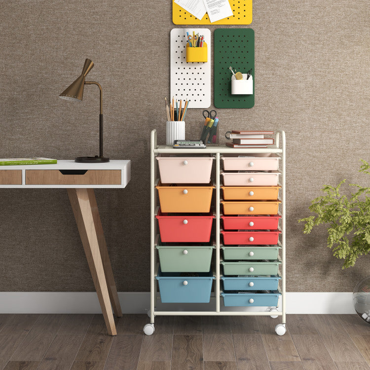 15-Drawer Utility Rolling Organizer Cart Multi-Use Storage