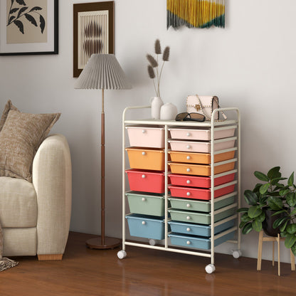 15-Drawer Utility Rolling Organizer Cart Multi-Use Storage