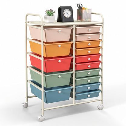 15-Drawer Utility Rolling Organizer Cart Multi-Use Storage