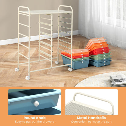15-Drawer Utility Rolling Organizer Cart Multi-Use Storage