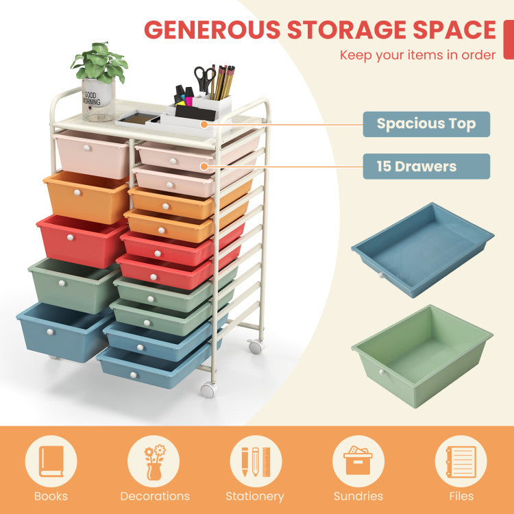 15-Drawer Utility Rolling Organizer Cart Multi-Use Storage