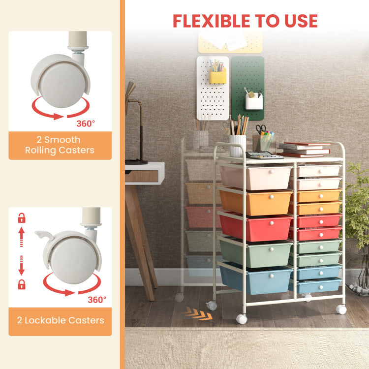 15-Drawer Utility Rolling Organizer Cart Multi-Use Storage