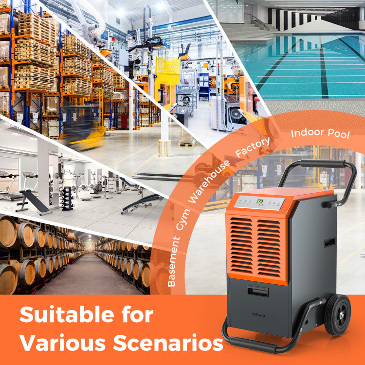 Portable Commercial Dehumidifier with Tank and Drainage Pipe-Gray