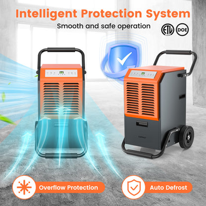 Portable Commercial Dehumidifier with Tank and Drainage Pipe-Gray