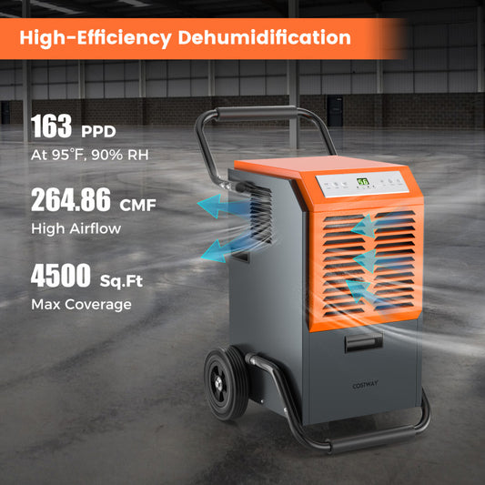 Portable Commercial Dehumidifier with Tank and Drainage Pipe-Gray