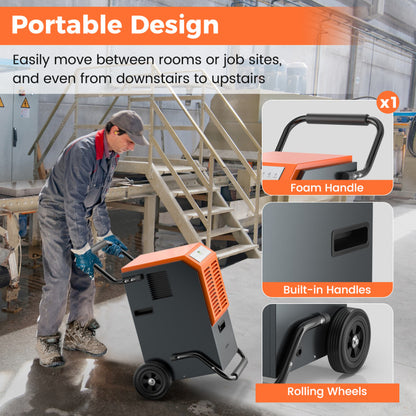 Portable Commercial Dehumidifier with Tank and Drainage Pipe-Gray