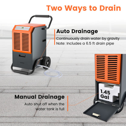 Portable Commercial Dehumidifier with Tank and Drainage Pipe-Gray