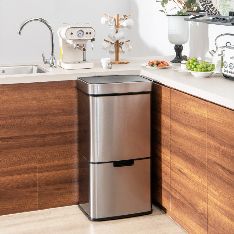 Stainless Steel Trash Can with 2 Recycling Bins