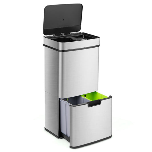 Stainless Steel Trash Can with 2 Recycling Bins