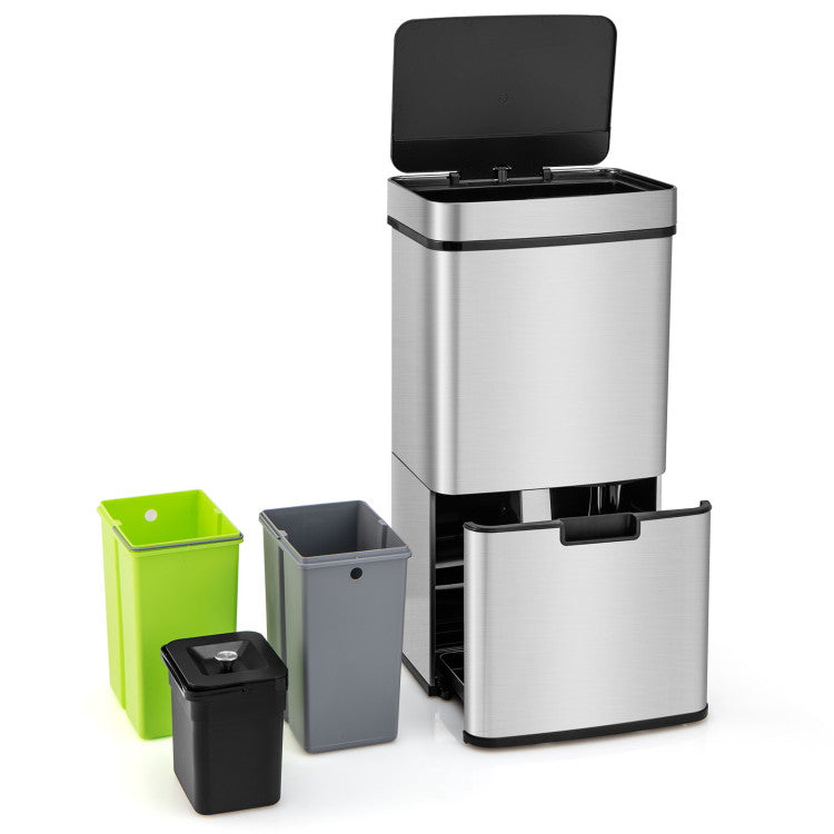 Stainless Steel Trash Can with 2 Recycling Bins