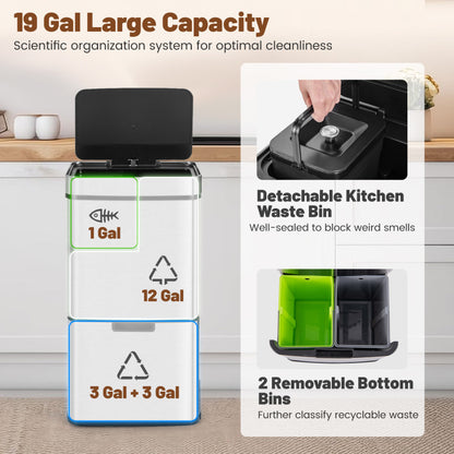 Stainless Steel Trash Can with 2 Recycling Bins