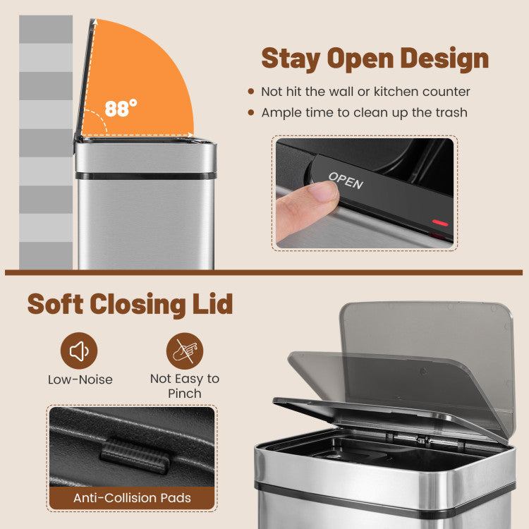 Stainless Steel Trash Can with 2 Recycling Bins