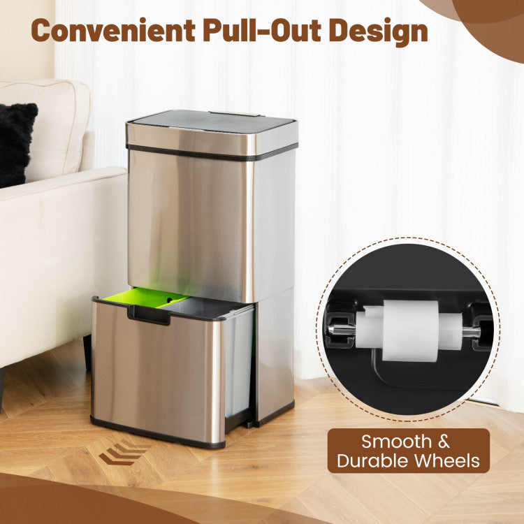 Stainless Steel Trash Can with 2 Recycling Bins