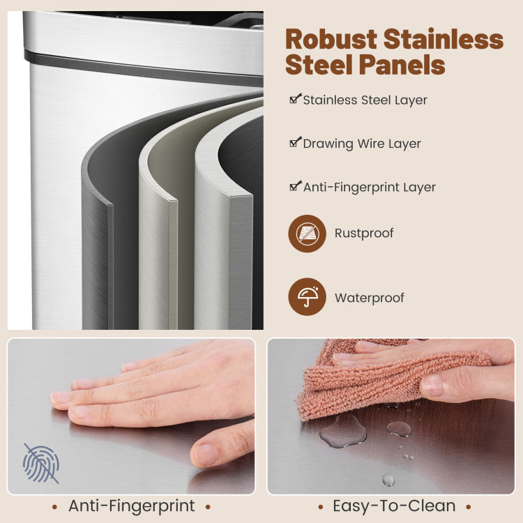 Stainless Steel Trash Can with 2 Recycling Bins