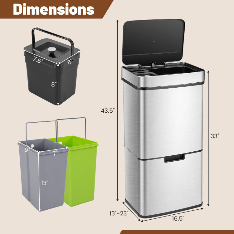 Stainless Steel Trash Can with 2 Recycling Bins