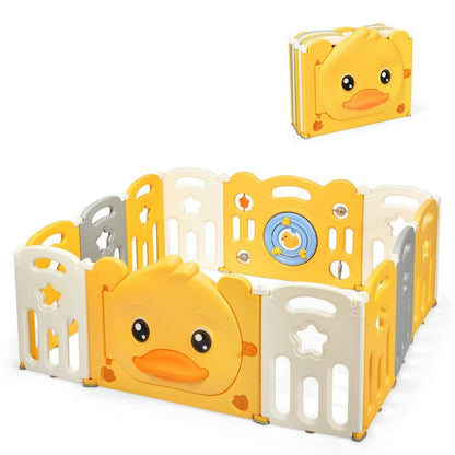 Portable Baby Playpen with Yellow Duck Pattern and Non-Slip Rubber Bases