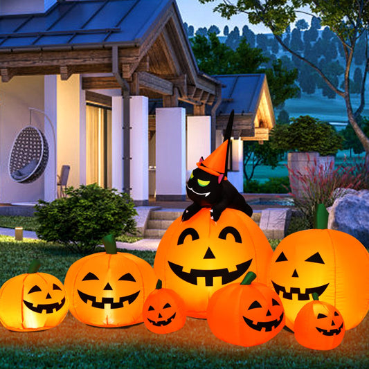 Halloween 7.5 Ft. Inflatable Pumpkin Combo with Witch Black Cat
