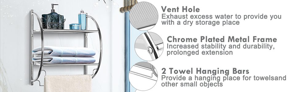 2-Tier Wall Mount Shower Organizer Towel Storage Rack
