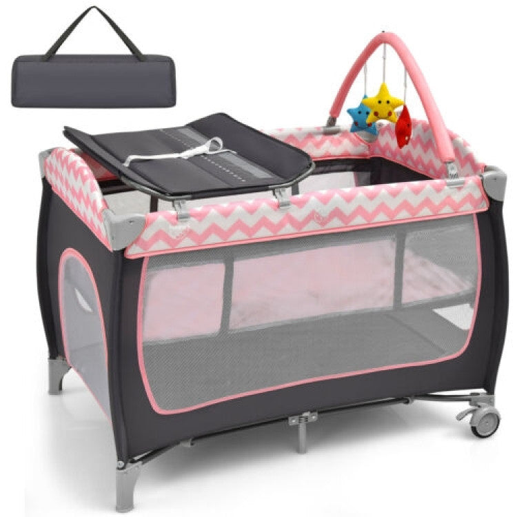 3-in-1 Portable Baby Playard with Zippered Door and Toy Bar
