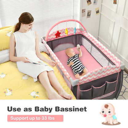 3-in-1 Portable Baby Playard with Zippered Door and Toy Bar