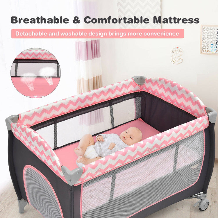 3-in-1 Portable Baby Playard with Zippered Door and Toy Bar