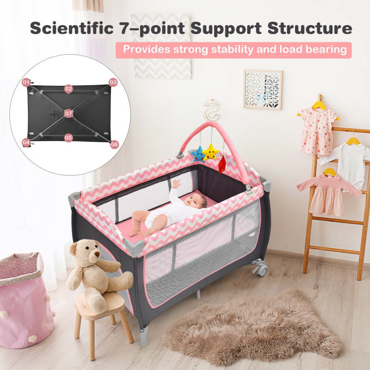 3-in-1 Portable Baby Playard with Zippered Door and Toy Bar