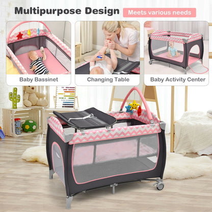 3-in-1 Portable Baby Playard with Zippered Door and Toy Bar