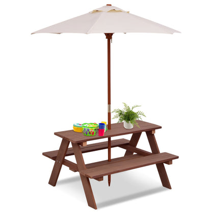 4-Seat Outdoor Kids Picnic Table Bench Set with Removable Umbrella